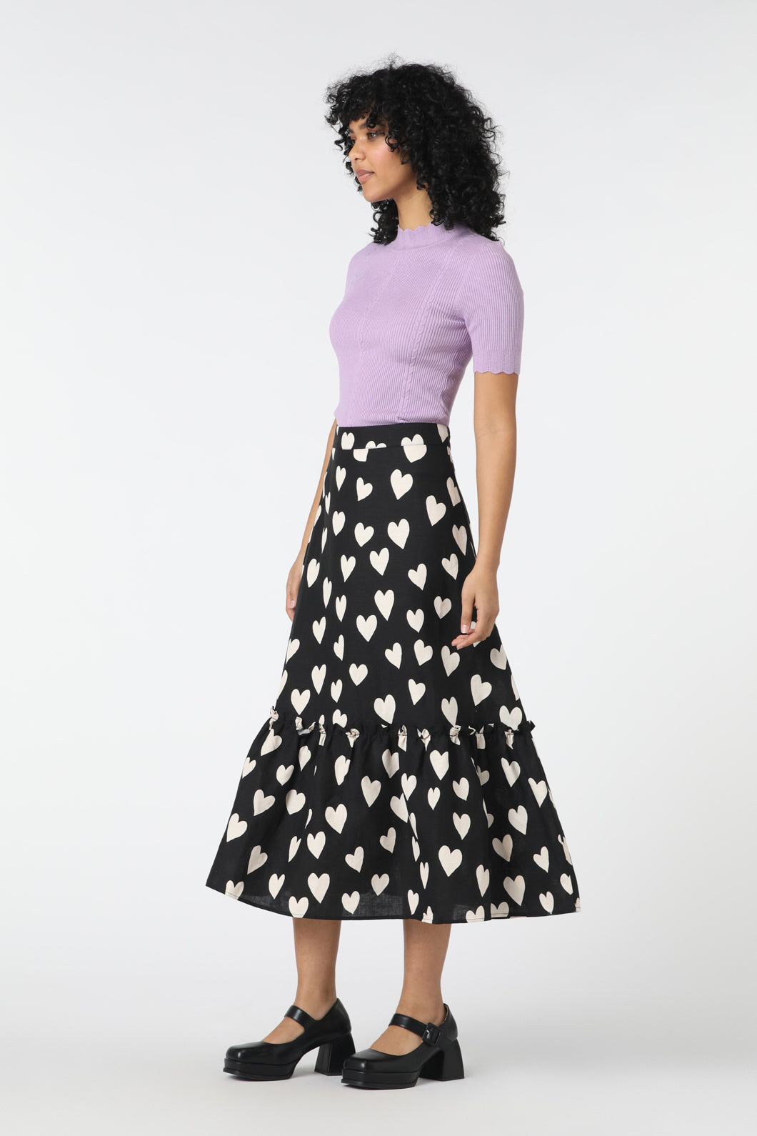 Princess Highway - Love Hearts Midi Skirt - black