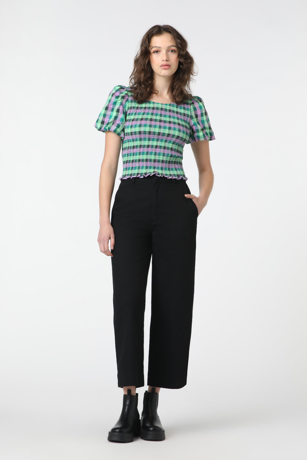 Green and black hot sale check trousers