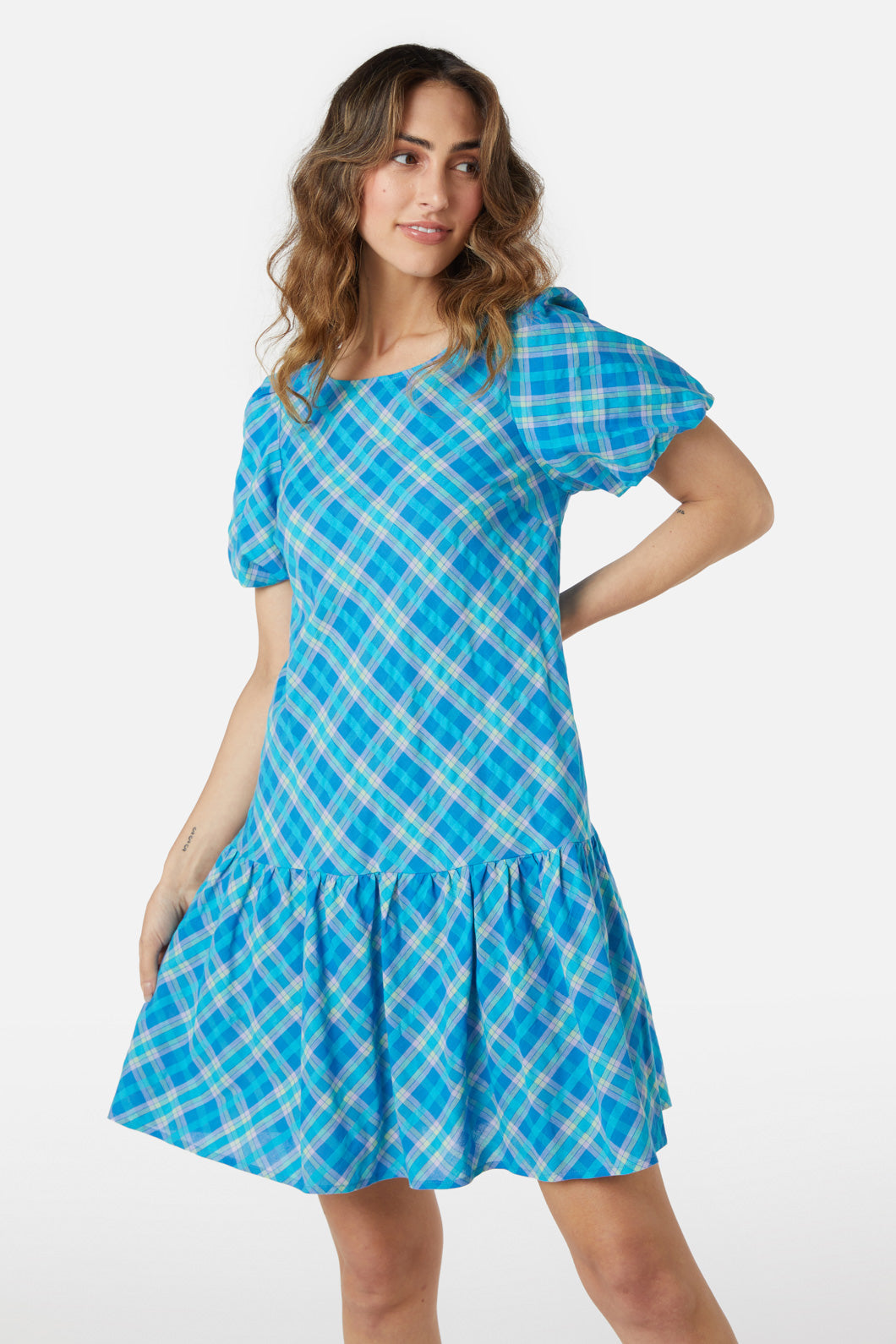 Princess Highway - Miranda Check Mini Dress - aqua
