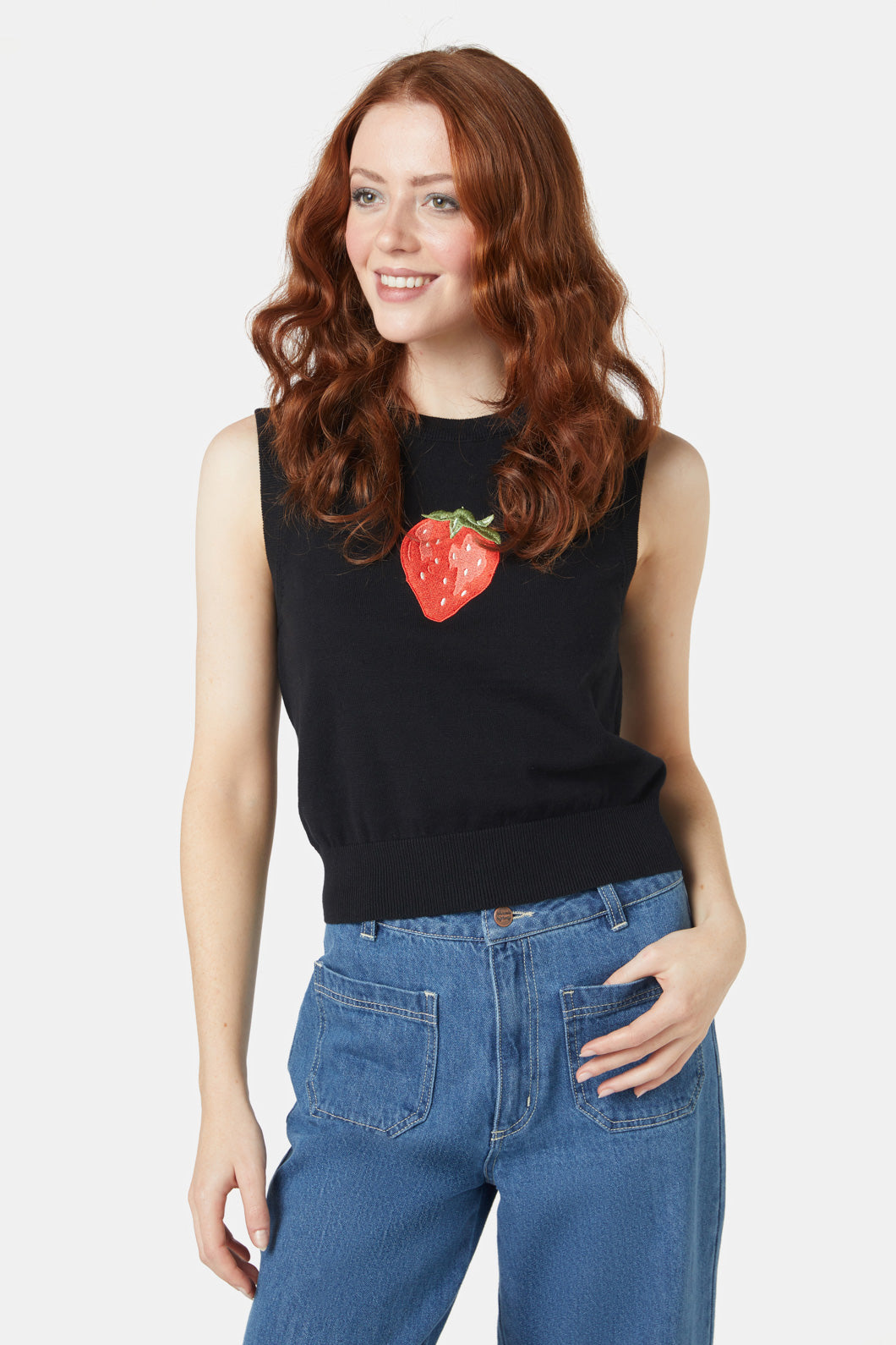 Princess Highway - Strawberry Emb Vest - black