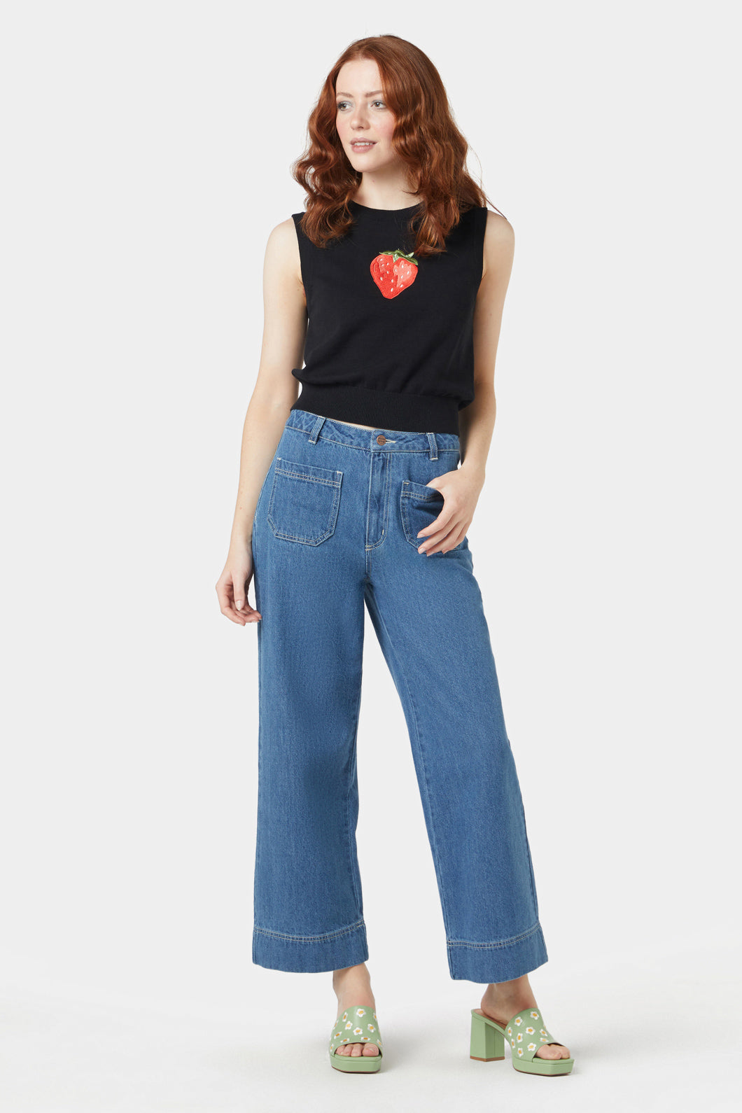 Princess Highway - Strawberry Emb Vest - black