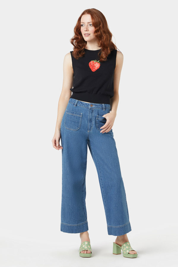 Princess Highway - Strawberry Emb Vest - black
