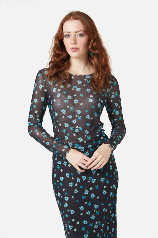 Princess Highway - Petal Mesh Top - black