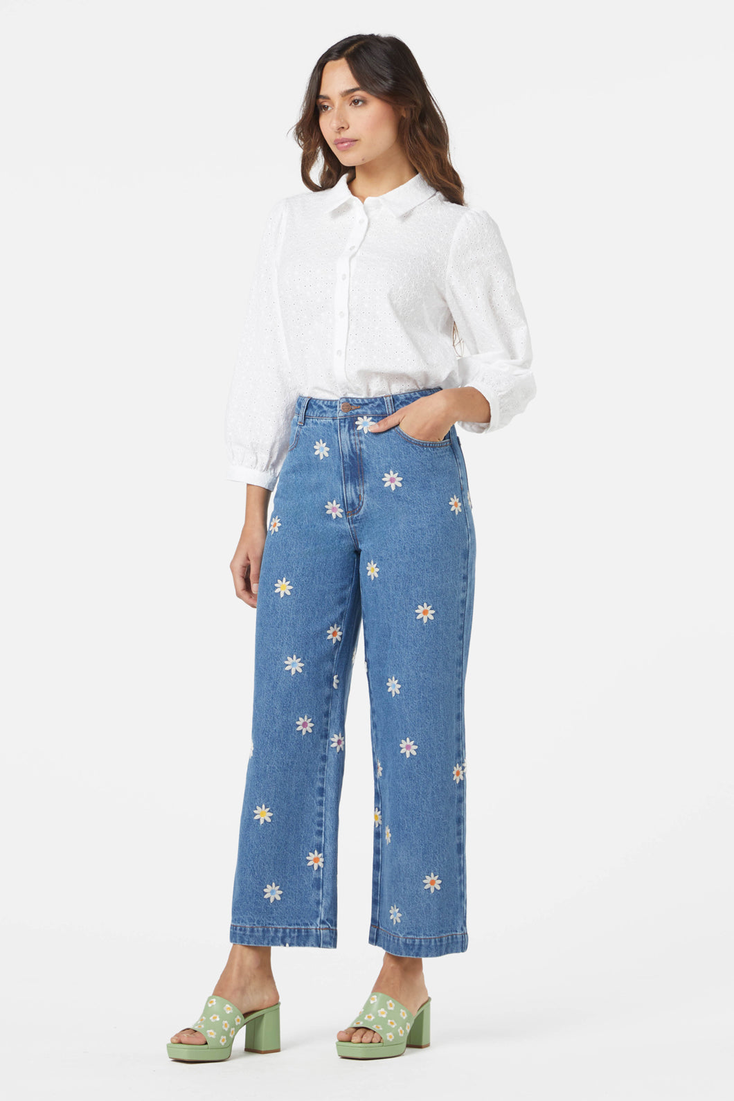 Embroidered Wide-Leg Cropped Jeans, Shop Now