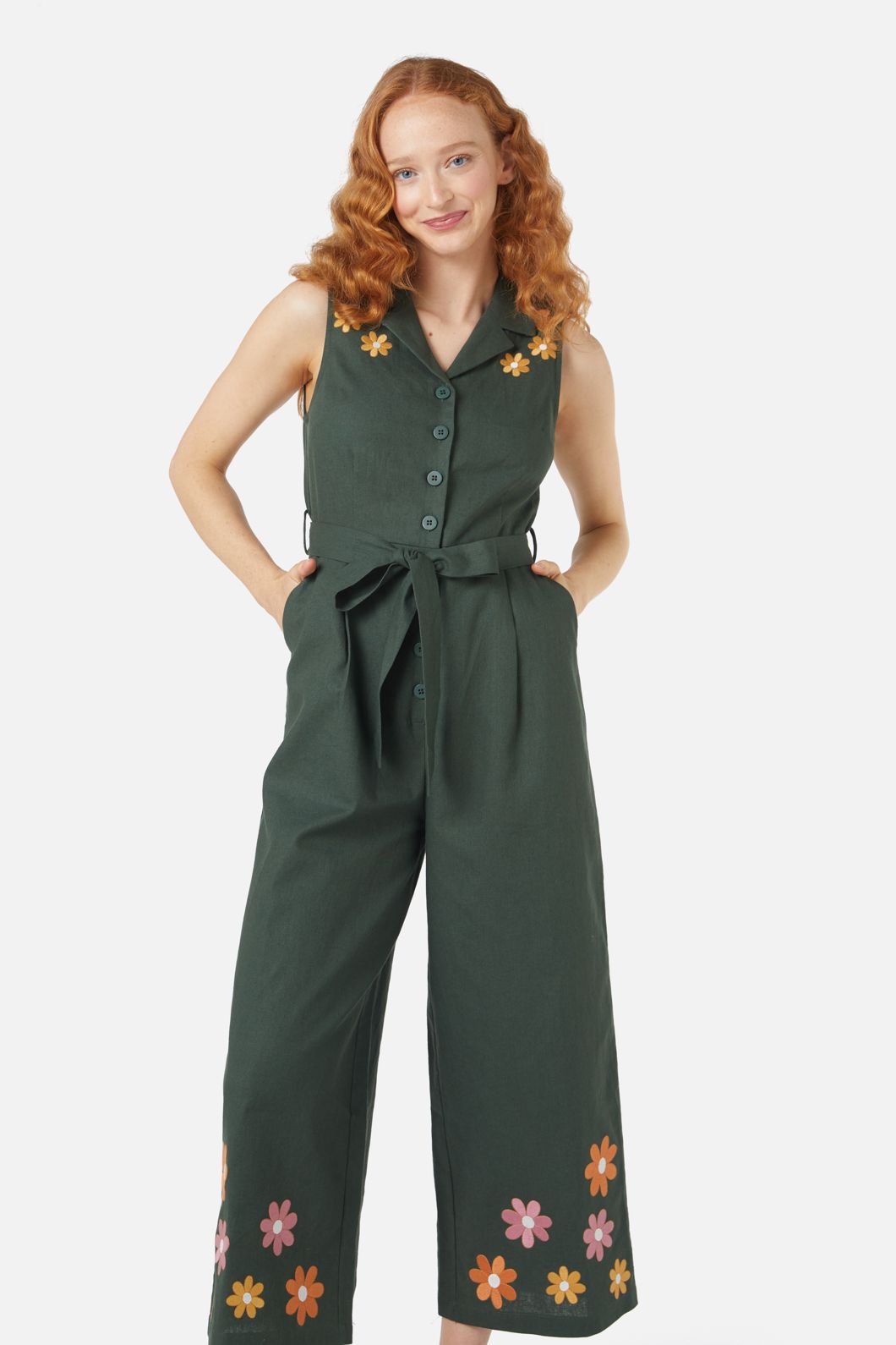 Princess Highway - Sunny Retro Emb Jumpsuit - green