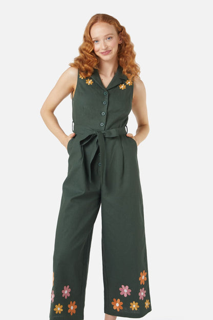 Princess Highway - Sunny Retro Emb Jumpsuit - green