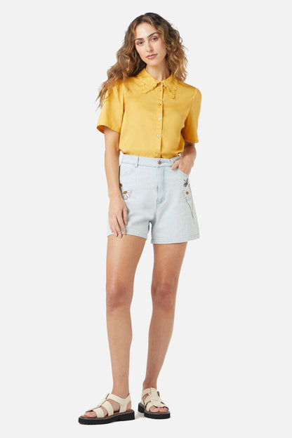 Princess Highway - Green Garden Emb Short - light-denim