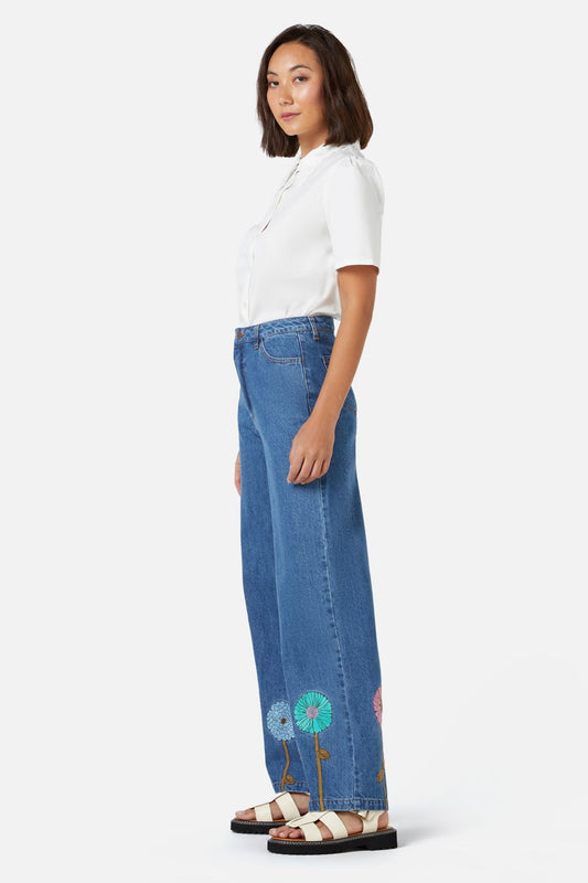 Princess Highway - Fresh Blooms Emb Jean - mid-denim