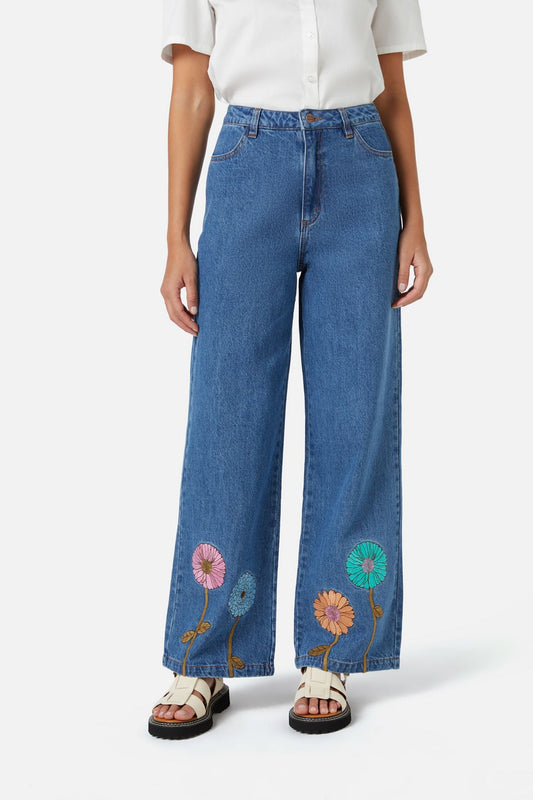 Princess Highway - Fresh Blooms Emb Jean - mid-denim