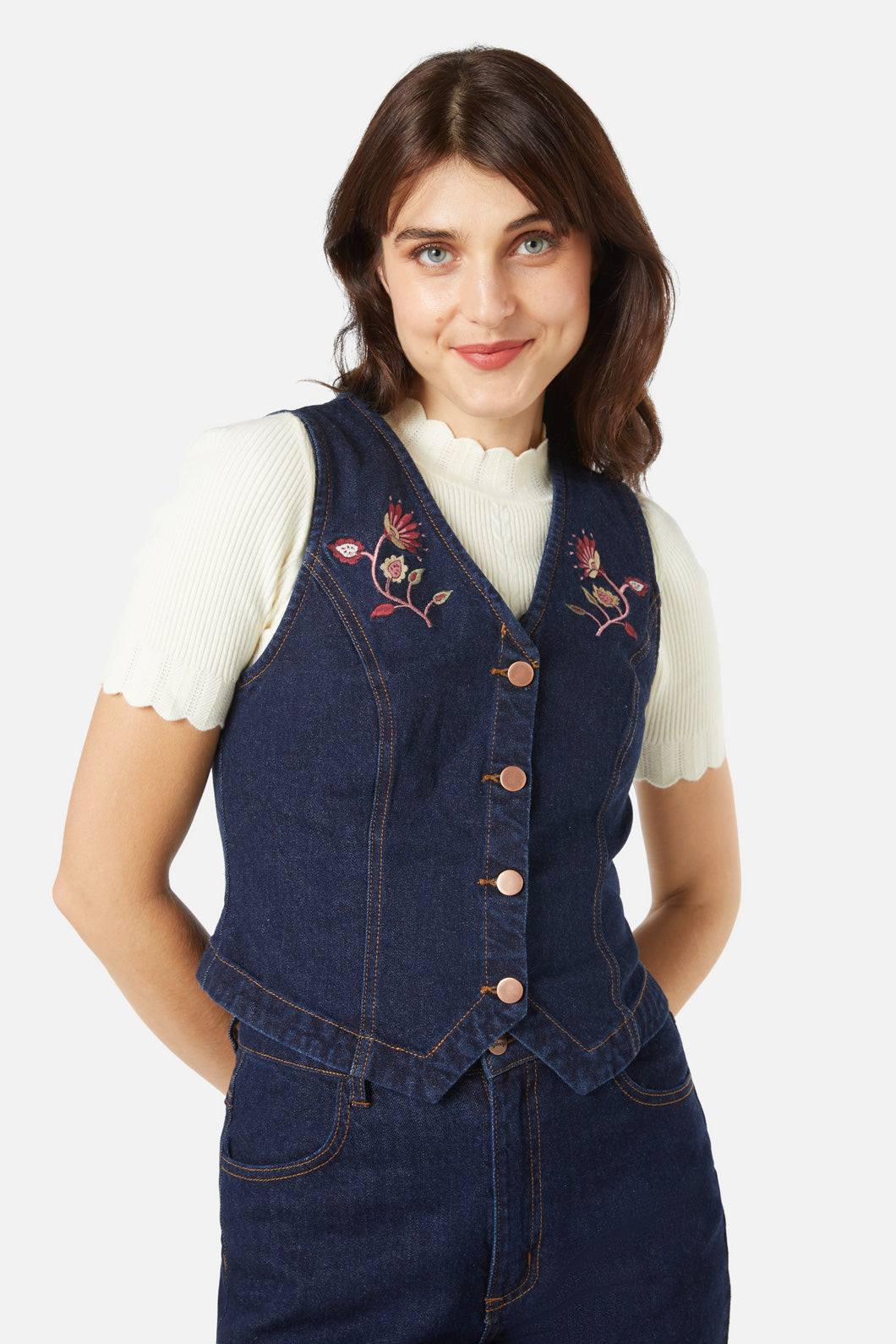 Princess Highway - Boho Paisley Emb Vest - dark-denim