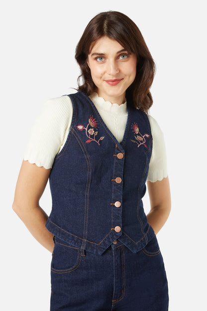 Princess Highway - Boho Paisley Emb Vest - dark-denim