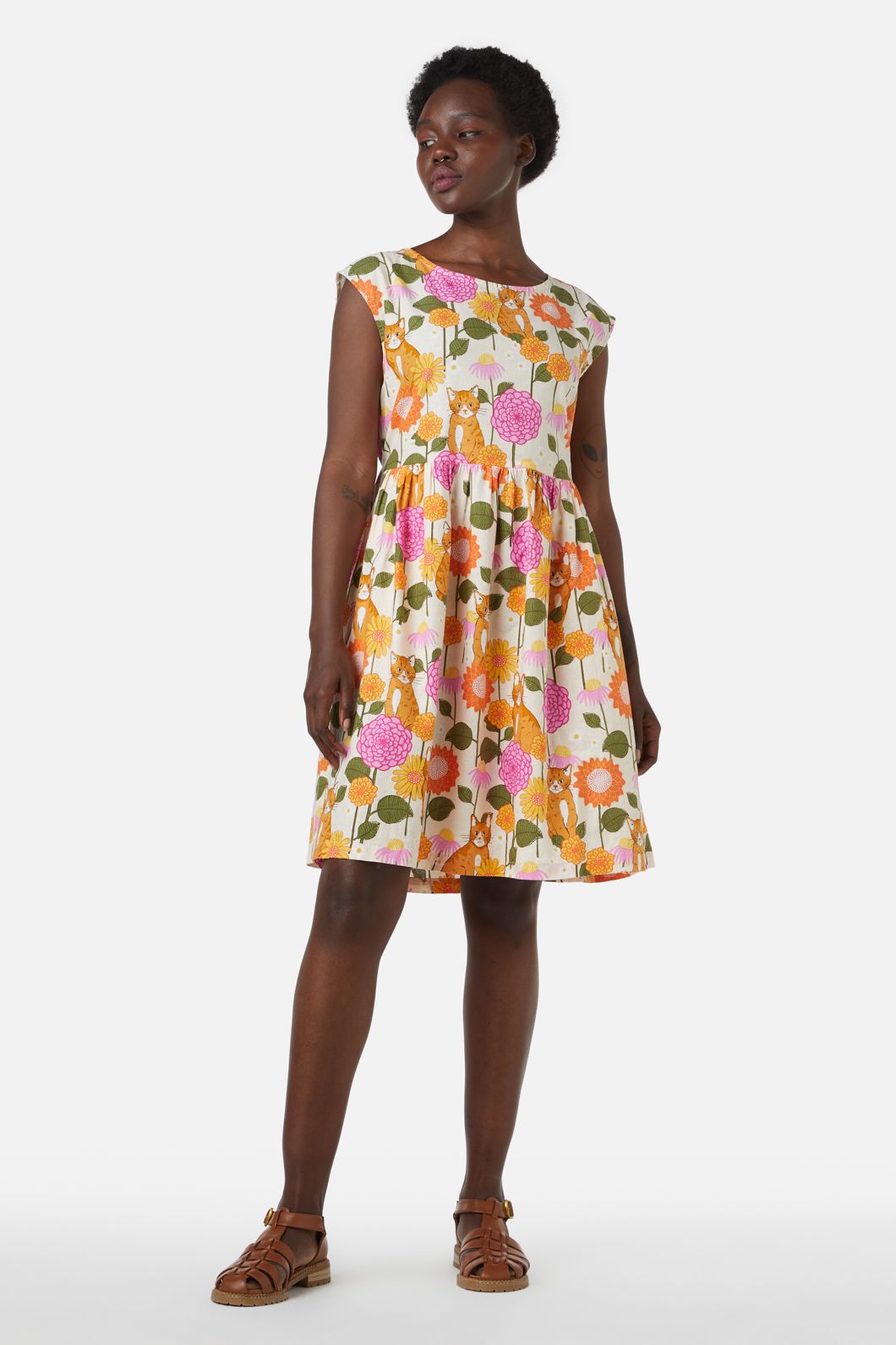 Princess Highway - Cute Cat Sleeveless Dress - cream