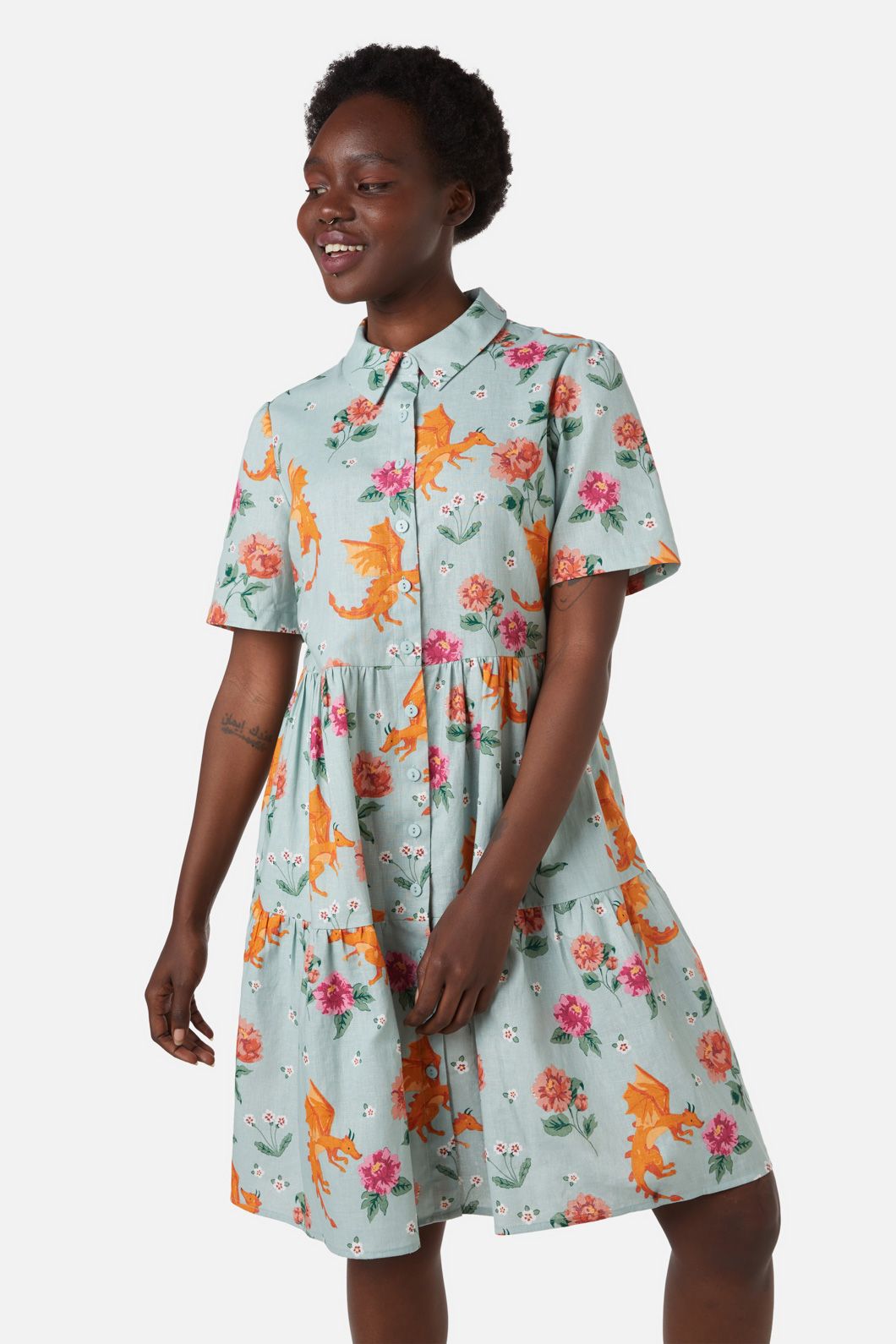 Princess Highway - Dragon Shirt Dress - green
