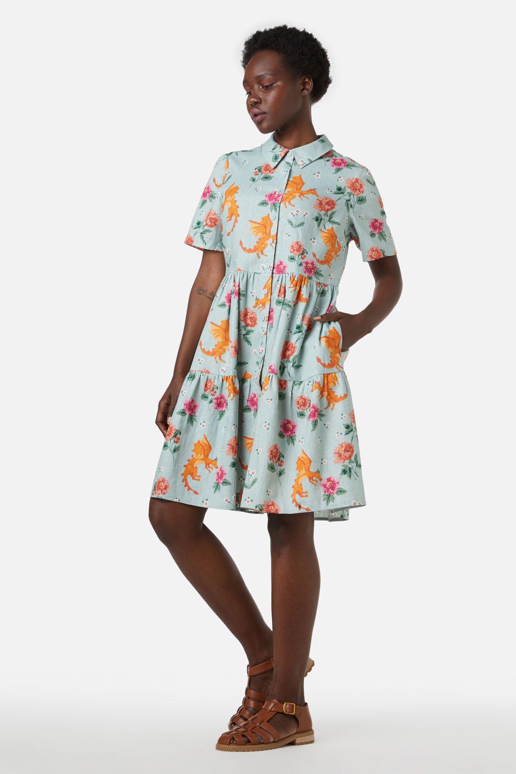 Princess Highway - Dragon Shirt Dress - green