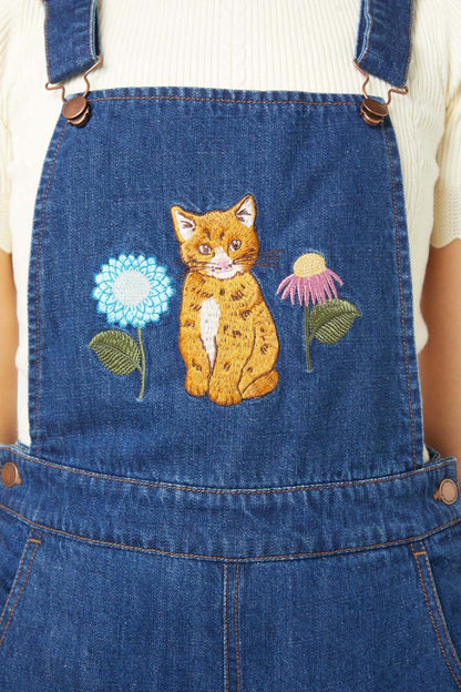 Princess Highway - Cat Embroidered Overall - dark-denim
