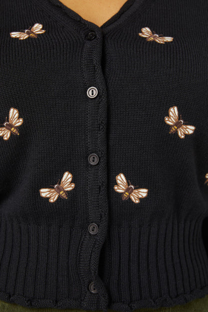 Princess Highway - NZ Bee Emb Cardi - black