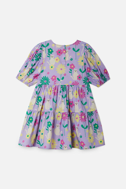 Princess Highway Kids - Cat Flower Kids Dress - lilac
