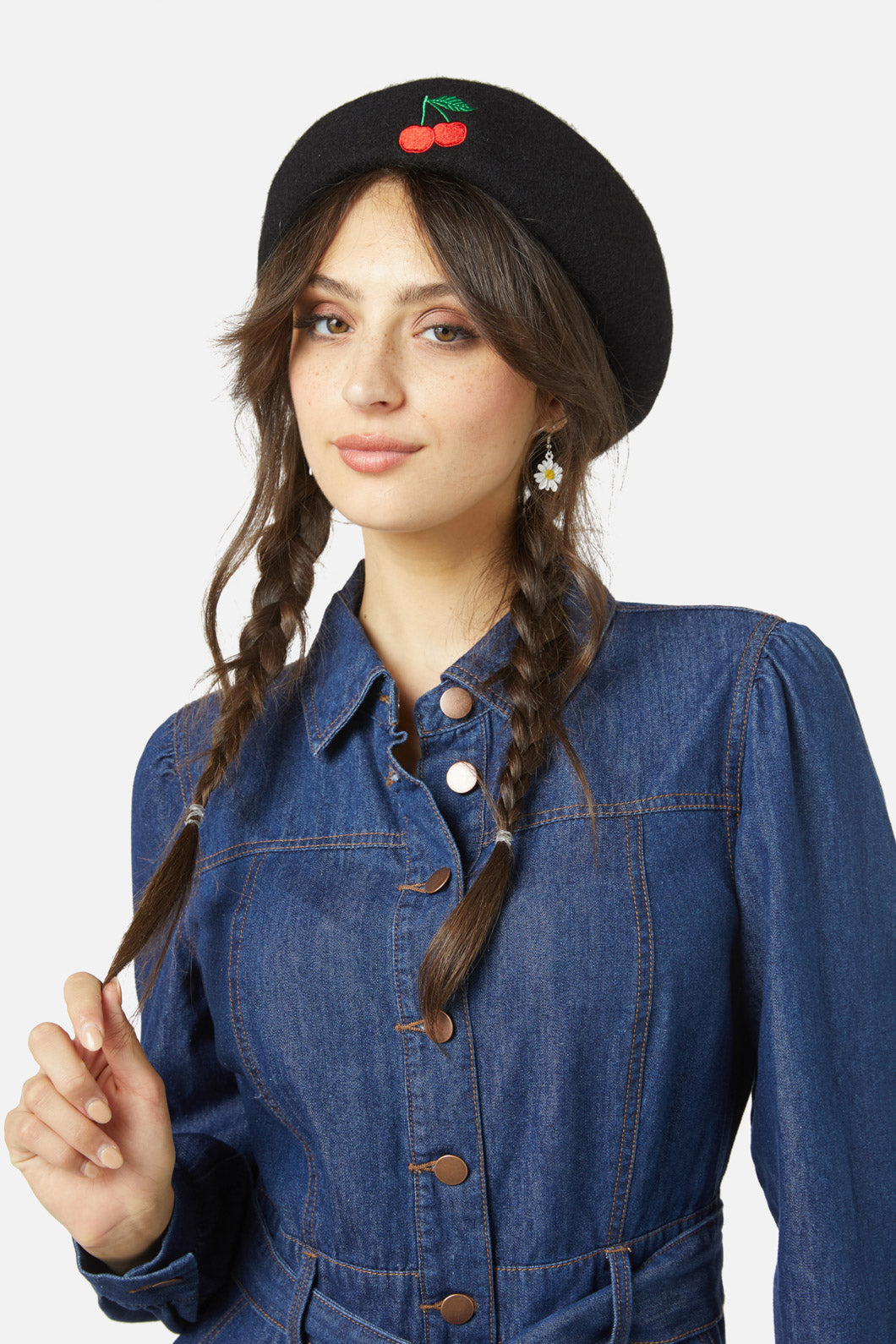 Princess Highway - Cherry Embroidered Beret - black