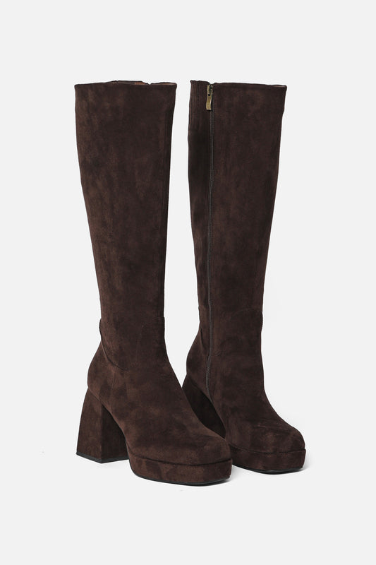 Princess Highway - Suede Look Knee High Boot - chocolate