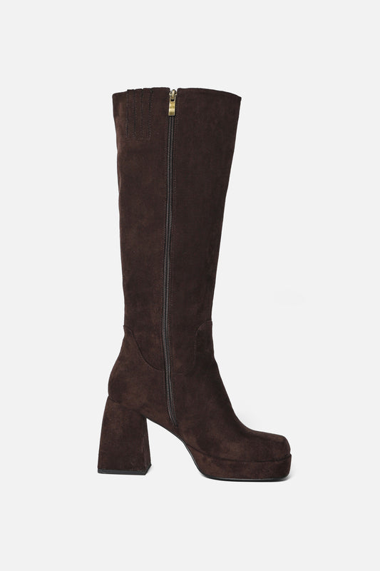 Princess Highway - Suede Look Knee High Boot - chocolate