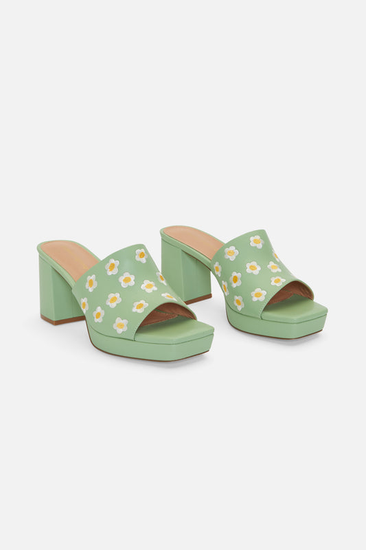 Princess Highway - Daisy Embroidered Slide - mint