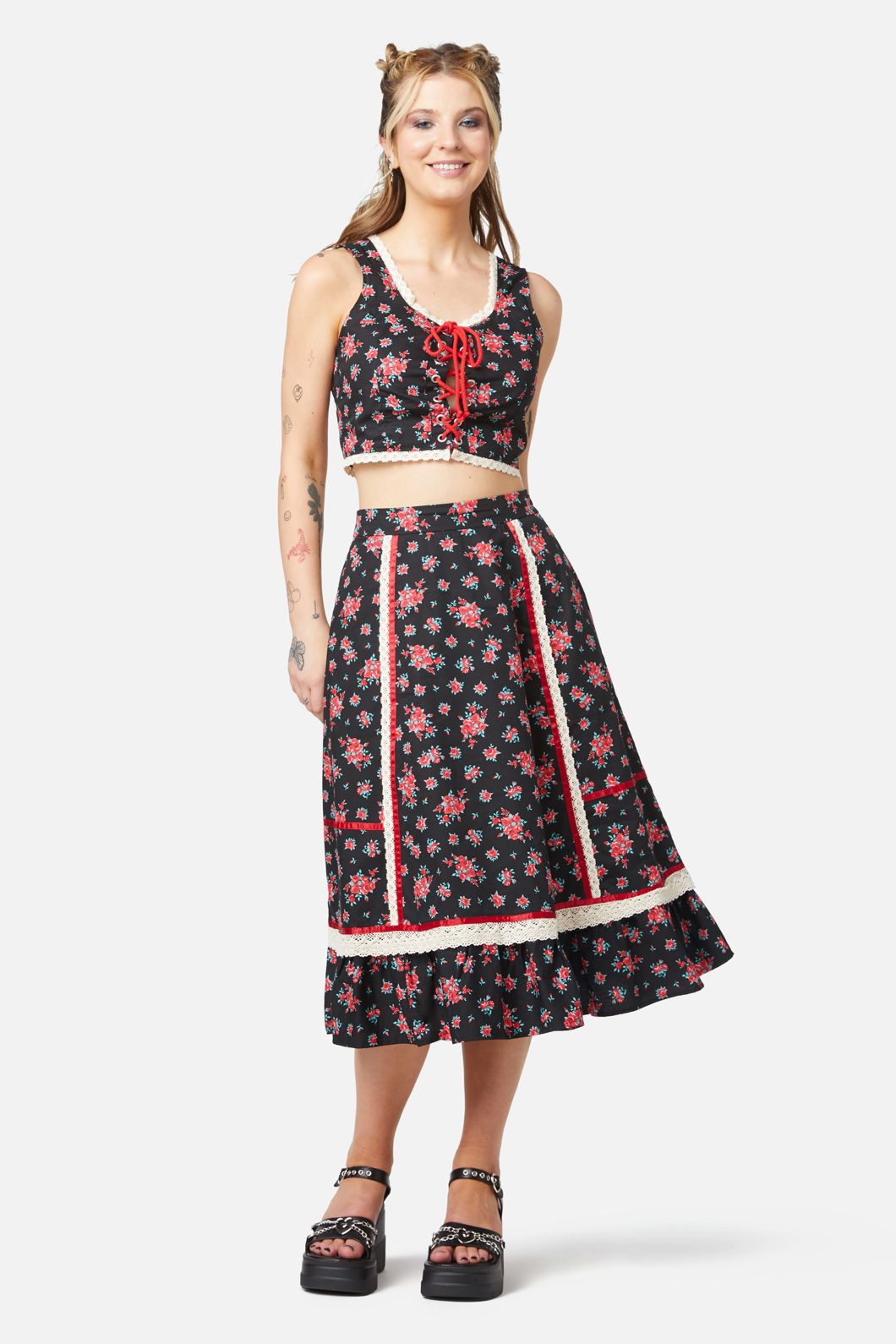 Revival - 70s Prairie Rose Bustier Top - black