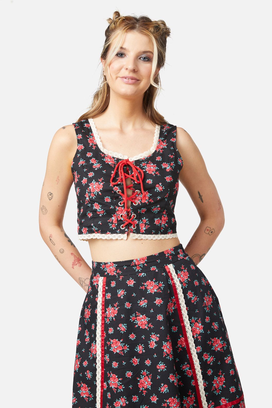 Revival - 70s Prairie Rose Bustier Top - black