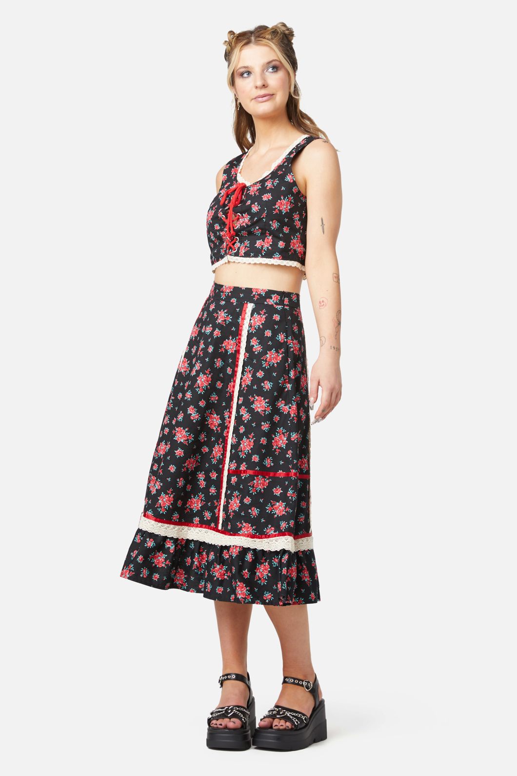 Revival - 70s Prairie Rose Bustier Top - black