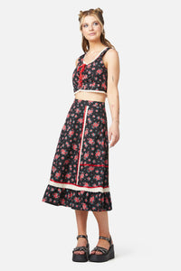 Revival - 70s Prairie Rose Bustier Top - black