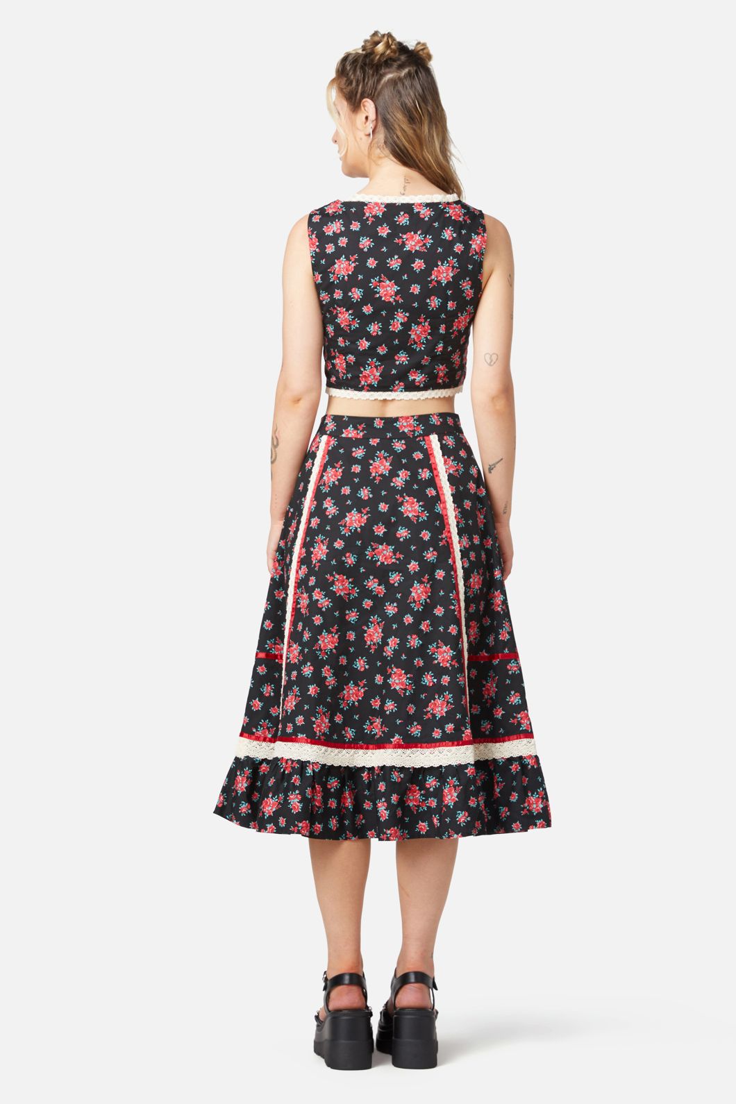 Revival - 70s Prairie Rose Bustier Top - black