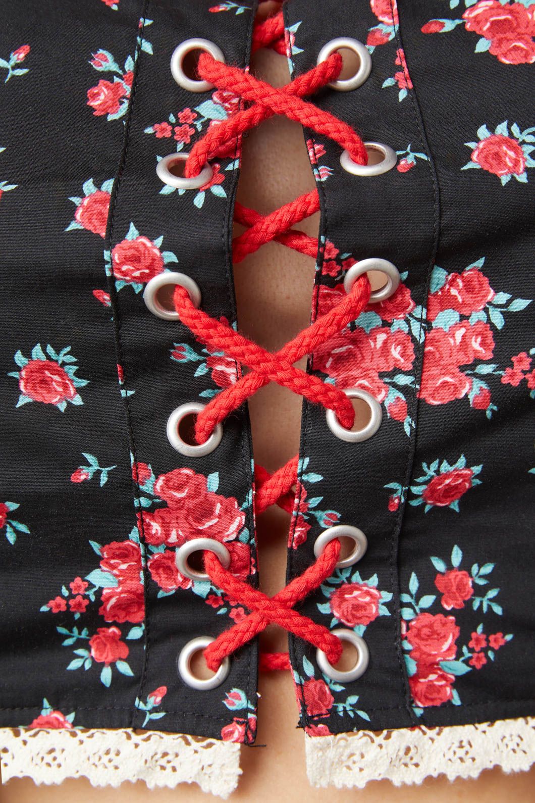 Revival - 70s Prairie Rose Bustier Top - black