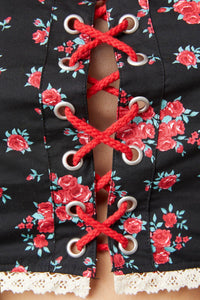 Revival - 70s Prairie Rose Bustier Top - black