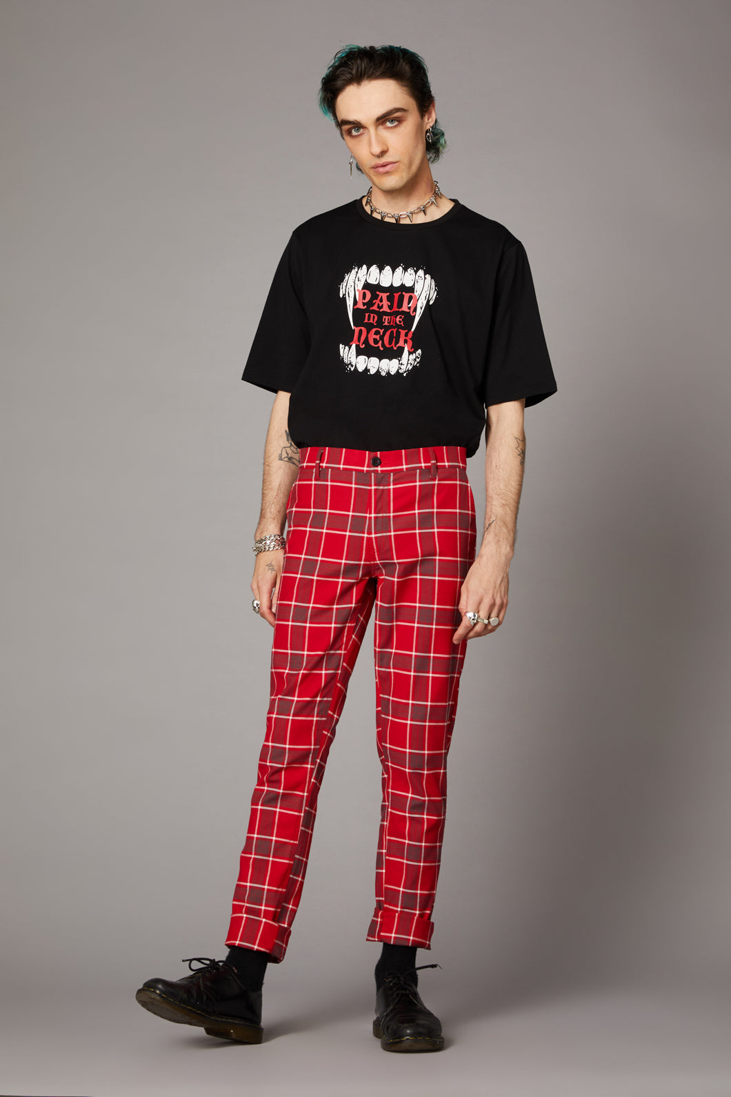 Tartan Punk Red Cuffed Pants - Limited