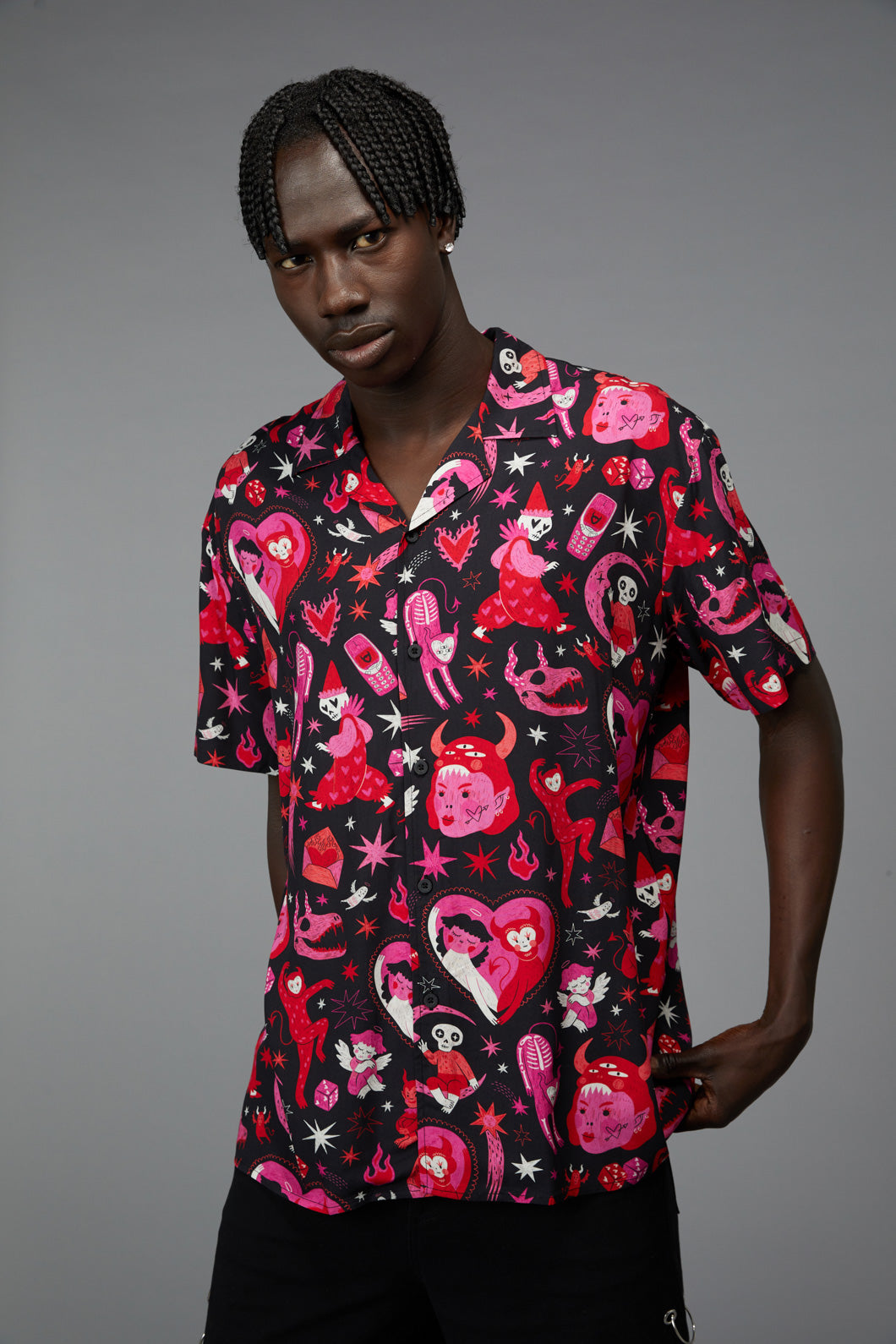 Devil print best sale button up shirt