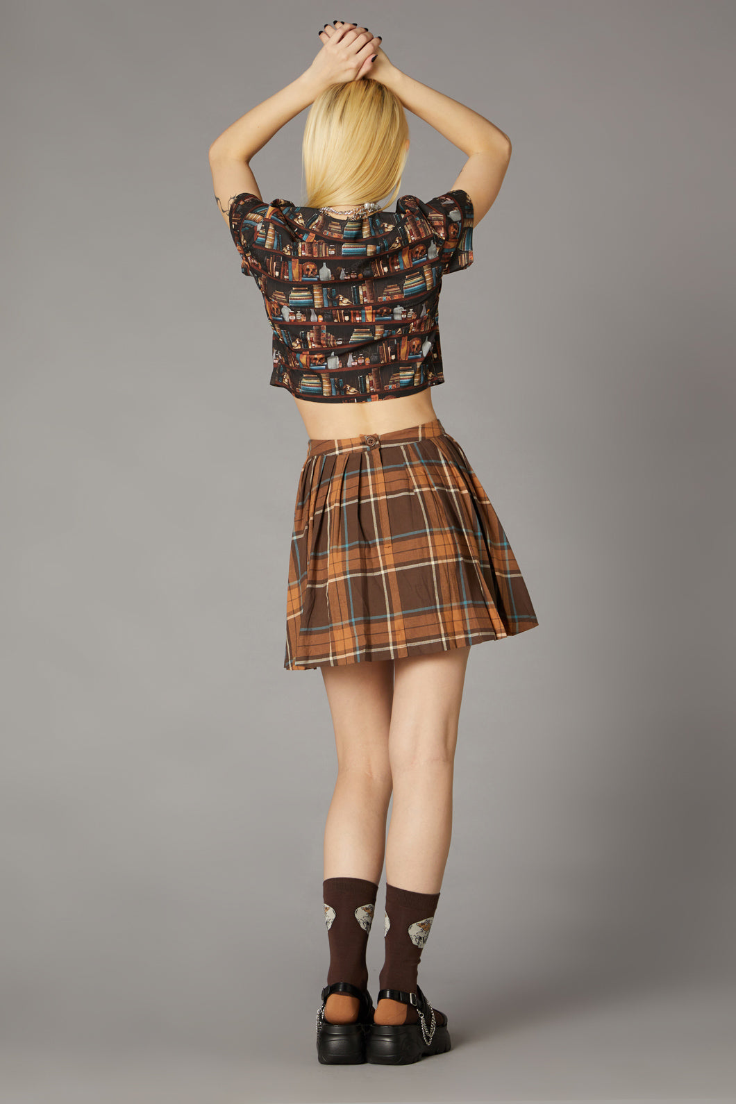 Brown plaid skirt cheap best sale