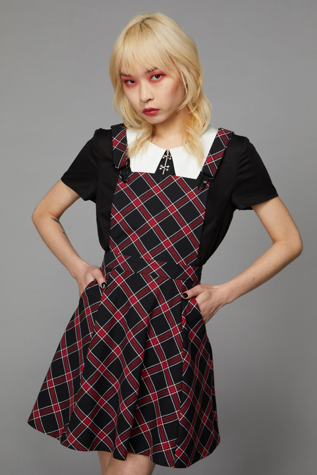 Red tartan pinafore sales dress