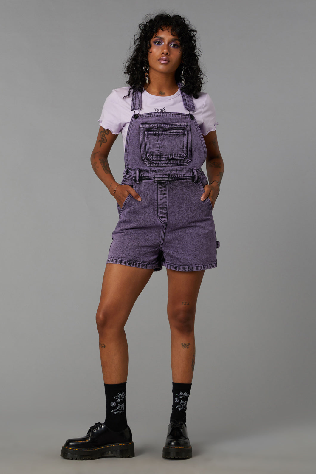 Purple overalls sale shorts