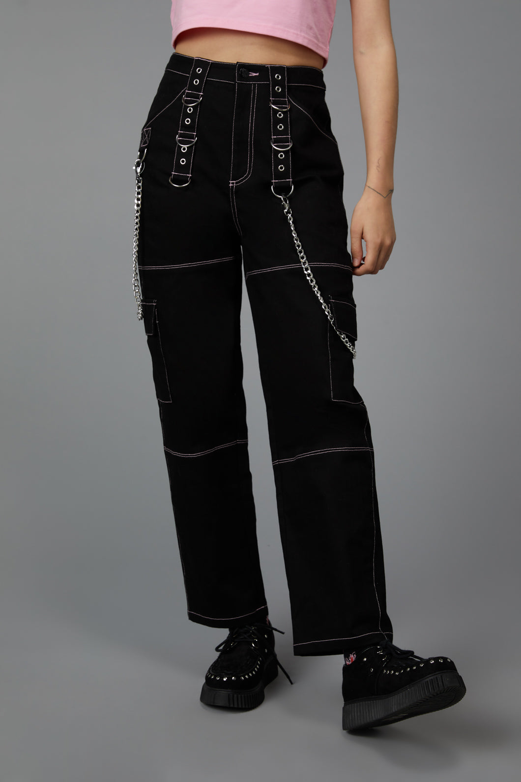 Miss Selfridge contrast stitch straight leg cargo jean in black  ASOS