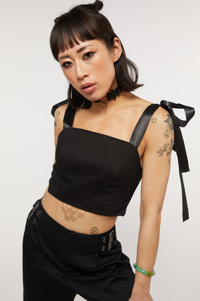Dada ribbon tops ブラック　black ANDMARY】Dada ribbon tops