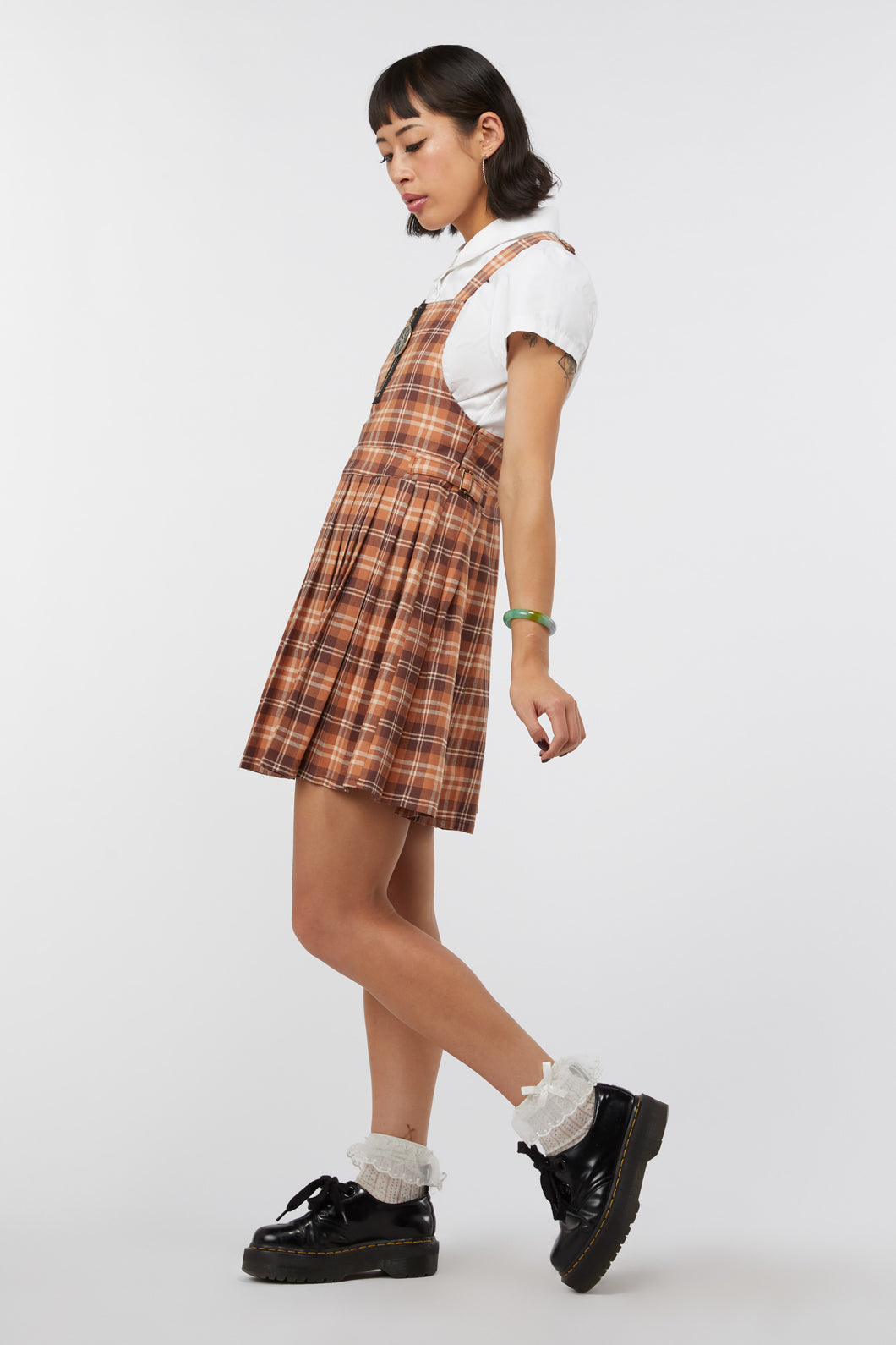 Plaid to Be Yours Beige and Brown Plaid Pinafore Mini Dress