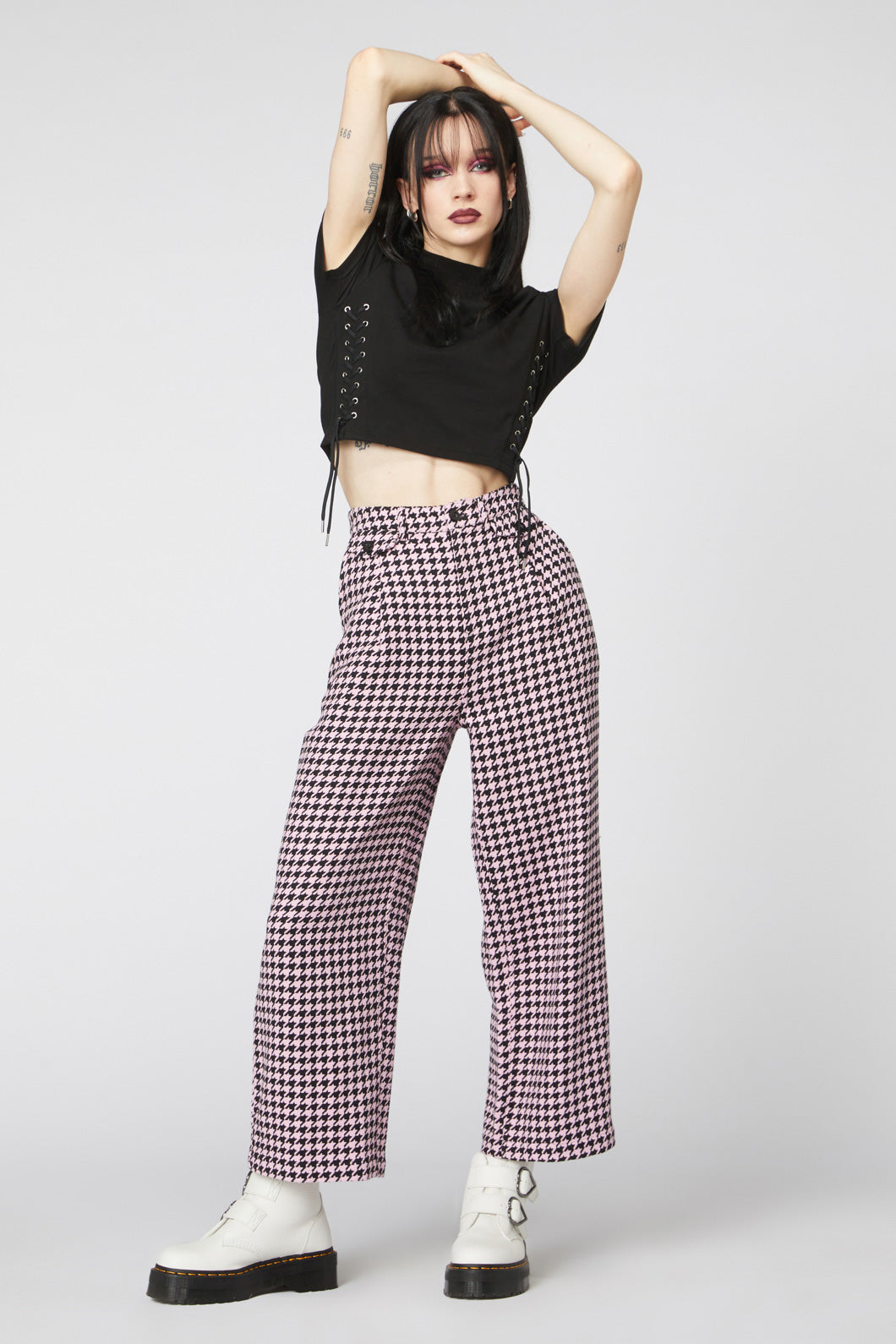 Plus Size Check Houndstooth Ankle Pants Slim Cato Fashions